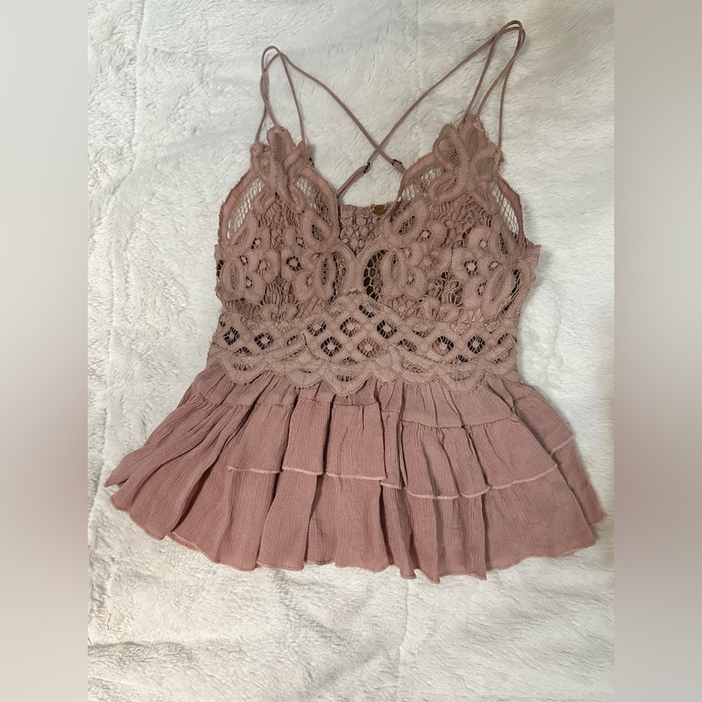 NWT Free People Pink Asymmetrical Ruffled Camisole